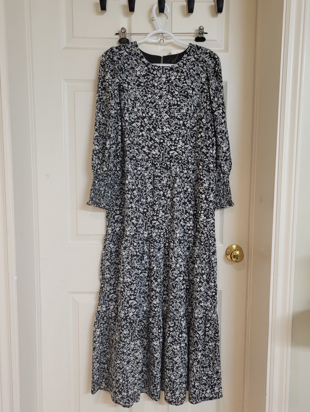 Ann Taylor Black Light Blue and White Floral Maxi Dress